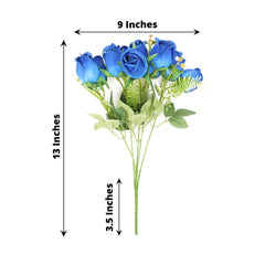 3 Pack 13" Royal Blue Real Touch Silk Rose Bud Flower Bridal Bouquets, Artificial Floral Bush Arrangements