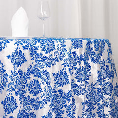 Taffeta 120" Round Tablecloth Royal Blue - Seamless Velvet Flocking Damask Table Cover