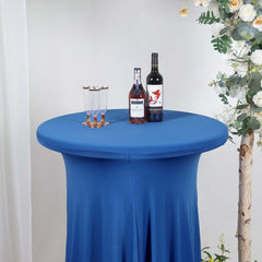 Spandex 32" Round Cocktail Table Cover Skirt Royal Blue With Natural Wavy Drapes
