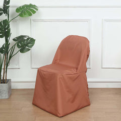 Polyester Slip On Folding Chair Covers Terracotta (Rust) - Stain-Resistant Reusable Durable Fabric