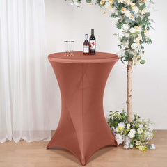 Spandex 24"-32" Round Cocktail Table Cover Terracotta (Rust) - Easy to Maintain Stretch Fitted Highboy Tablecloth