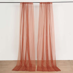 2 Pack Terracotta (Rust) Sheer Chiffon Event Curtain Drapes, Durable Flame Resistant Premium Organza Backdrop Event Panels With Rod Pockets - 10ftx10ft