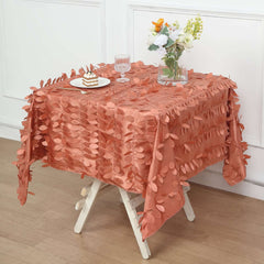 Taffeta 54"x54" Square Tablecloth Terracotta (Rust) 3D Leaf Petal Table Cover