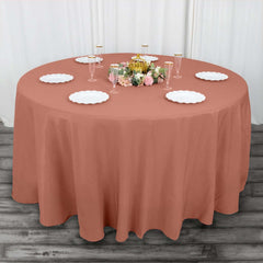 Premium Polyester 120" Round Tablecloth Terracotta (Rust) - Seamless 220GSM Wrinkle-Resistant Table Cover