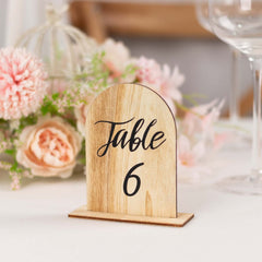 20-Pack Natural Wooden Table Numbers 1-20 Rustic Arch Design with Removable Base - Ideal for Banquets and Receptions 4.5"