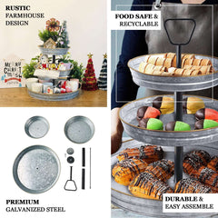 3-Tier Galvanized Metal Cupcake Stand 20" Silver - Sturdy Dessert Serving Tray Platter for Rustic Themed Weddings Backyard Parties & Holiday Spreads