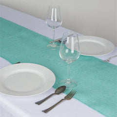 Burlap Jute 14"x108" Table Runner Turquoise - Rustic Boho Chic Tabletop Decor Table Linen