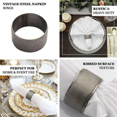 4 Pack Vintage Brushed Ribbed Copper Napkin Rings, Dinner Napkin Holders