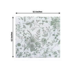 20-Pack Paper Cocktail Napkins with French Toile Print White/Sage Green - Disposable 2 Ply Beverage Napkins for Events 5"x5"