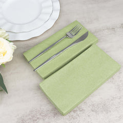 20-Pack Paper Linen-Like Napkins Sage Green - Disposable Hygienic Airlaid Guest Towels 8.5"x4"