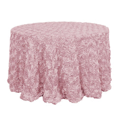 Satin 120" Round Tablecloth Blush - Grandiose 3D Rosette with Seamless Finish Table Cover