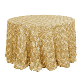 Satin 120" Round Tablecloth Champagne - Grandiose 3D Rosette with Seamless Finish Table Cover