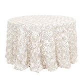 Satin 120" Round Tablecloth Ivory - Grandiose 3D Rosette with Seamless Finish Table Cover