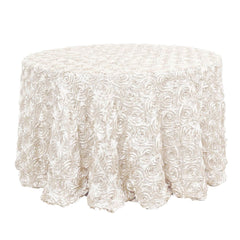 Satin 120" Round Tablecloth Ivory - Grandiose 3D Rosette with Seamless Finish Table Cover
