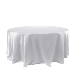 Satin 120" Round Tablecloth White - Stylish Seamless Table Cover for Weddings & Events