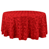Satin 132" Round Tablecloth Red - Seamless Grandiose 3D Rosette Table Cover