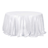 Satin 132" Round Tablecloth White - Stylish Seamless Table Cover for Weddings & Events