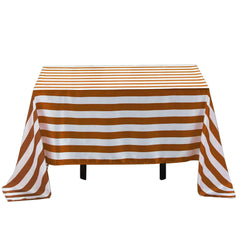 Satin 60"x102" Rectangle Tablecloth Gold/White - Stripe Design with Stylish Smooth Finish Table Cover