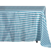 Satin 60"x126" Rectangle Tablecloth White/Turquoise - Stripe Design with Smooth Finish Table Cover