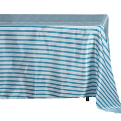 Satin 60"x126" Rectangle Tablecloth White/Turquoise - Stripe Design with Smooth Finish Table Cover