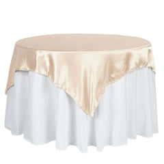 Satin 60"x60" Table Overlay Square Tablecloth Beige - Smooth Silky Touch Table Cover