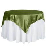 Satin 60"x60" Table Overlay Square Tablecloth Olive Green - Smooth Silky Touch Table Cover