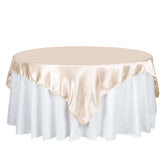 Satin 72"x72" Table Overlay Square Tablecloth Beige - Smooth Finish Table Cover