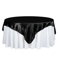 Satin 72"x72" Table Overlay Square Tablecloth Black - Smooth Finish for Luxurious Events