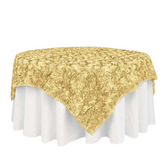 Satin 72"x72" Table Overlay Square Tablecloth Champagne - 3D Rosette Table Cover