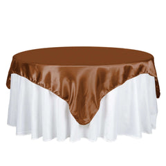 Satin 72"x72" Table Overlay Square Tablecloth Cinnamon Brown - Smooth Finish Table Cover