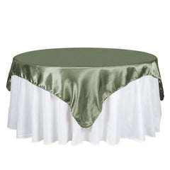 Satin 72"x72" Table Overlay Square Tablecloth Dusty Sage Green - Smooth Finish Table Cover