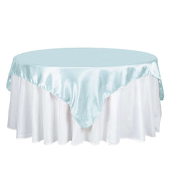 Satin 72"x72" Table Overlay Square Tablecloth Light Blue - Smooth Finish Table Cover
