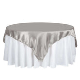 Satin 72"x72" Table Overlay Square Tablecloth Silver - Smooth Finish Table Cover