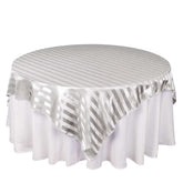 Satin 72"x72" Table Overlay Square Tablecloth Silver - Stripe Table Topper