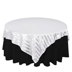 Satin 72"x72" Table Overlay Square Tablecloth White - Stripe Design for Stylish Celebrations