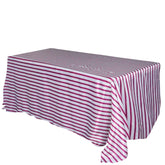 Satin 90"x132" Rectangle Tablecloth White/Fuchsia - Stripe Design with Smooth Finish Table Cover