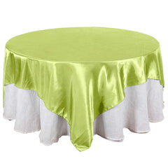 Satin 90"x90" Table Overlay Square Tablecloth Apple Green - Smooth Finish Table Topper