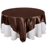 Satin 90"x90" Table Overlay Square Tablecloth Chocolate - Smooth Finish Table Topper