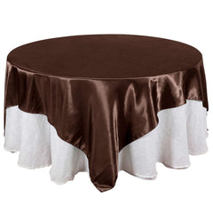 Satin 90"x90" Table Overlay Square Tablecloth Chocolate - Smooth Finish Table Topper