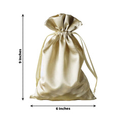12 Pack 6"x9" Champagne Satin Drawstring Wedding Party Favor Gift Bags