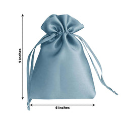 12 Pack 6"x9" Dusty Blue Satin Wedding Party Favor Bags, Drawstring Pouch Gift Bags