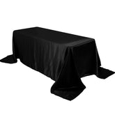 Satin Rectangular 90"x132" Tablecloth Black Satin - Seamless Stylish Table Cover for Weddings and Parties