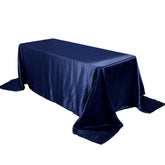 Satin Rectangular 90"x132" Tablecloth Navy Blue Satin - Seamless Table Cover