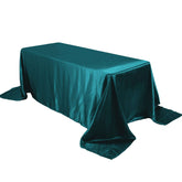 Satin Rectangular 90"x132" Tablecloth Peacock Teal Satin - Seamless Table Cover