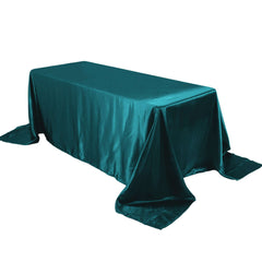 Satin Rectangular 90"x132" Tablecloth Peacock Teal Satin - Seamless Table Cover
