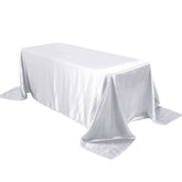 Satin Rectangular 90"x132" Tablecloth White Satin - Seamless Stylish Table Cover for Weddings and Parties