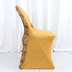 Spandex Chair Cover Gold for Folding Chairs - Durable Stretch Fitted Slipcover with Satin Rosette Design