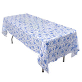 Satin Round 60"x102" Tablecloth White/Blue French Toile Design - Stylish & Wrinkle-Resistant Table Cover