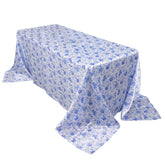 Satin Round 90"x132" Tablecloth White/Blue French Toile Design - Seamless Stylish & Wrinkle-Resistant Table Cover