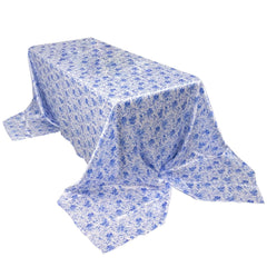 Satin Round 90"x156" Tablecloth White/Blue French Toile Design - Seamless Stylish & Wrinkle-Resistant Table Cover